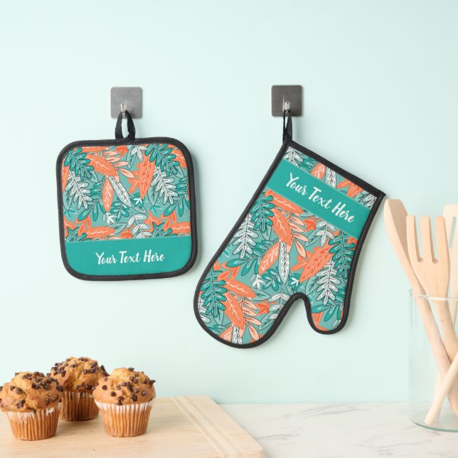 Set De Manoplas Whimsical Tropical Floral Leaf Print (Insitu (colgante))