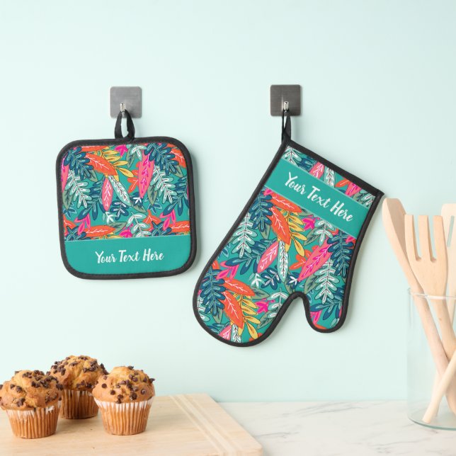 Set De Manoplas Whimsical Tropical Floral Leaf Print (Insitu (colgante))