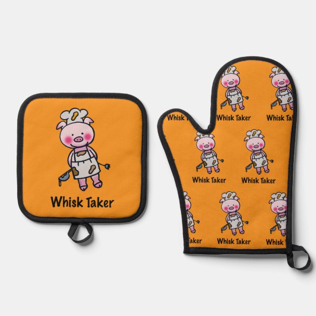 Set De Manoplas Whisk Taker Pig - Funny Chef Design (Anverso)