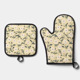 Set De Manoplas Whispering Meadow - Butter Yellow Floral Pattern