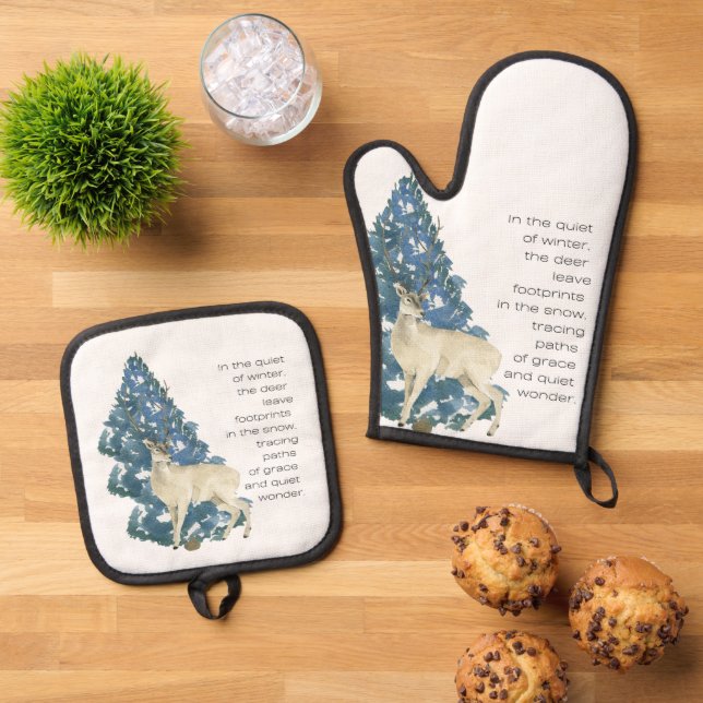 Set De Manoplas Wild Deer Footprints in Snow – Winter Nature Art (De arriba hacia abajo)