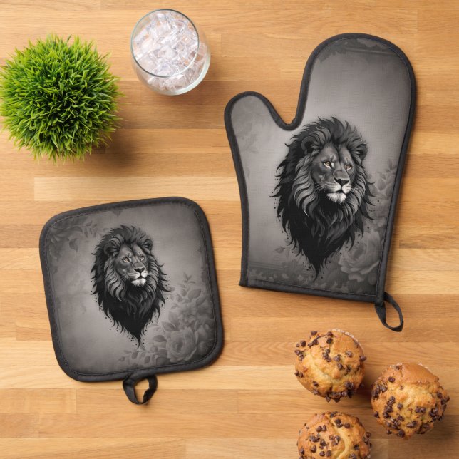 Set De Manoplas Wild Grace: impresionante retrato de un león (De arriba hacia abajo)