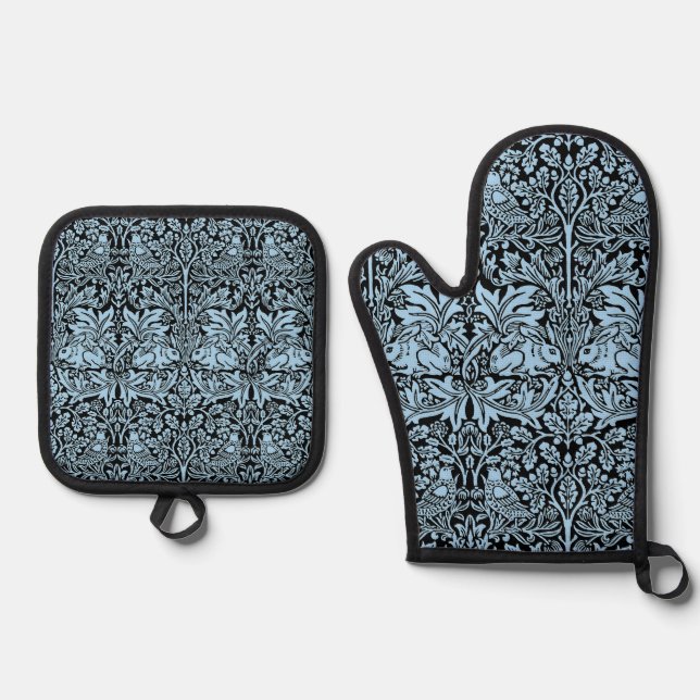 Set De Manoplas William Morris Hermano Conejo Azul Claro Negro (Anverso)