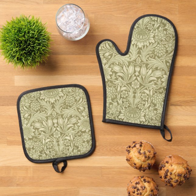 Set De Manoplas William Morris Sunflower Green Flower (De arriba hacia abajo)
