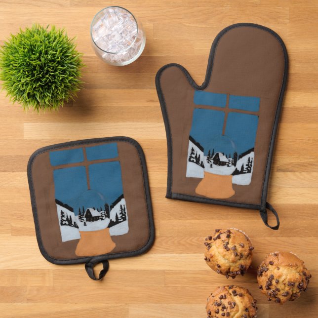 Set De Manoplas Winter Oven Mitt - Snow Globe by the Window - Cozy (De arriba hacia abajo)