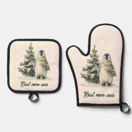 Set De Manoplas Winter Penguin “Best Mom Ever” Design