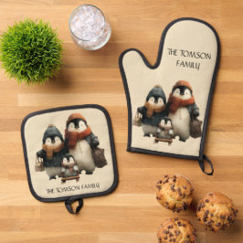 Set De Manoplas Winter Penguin Family Personalized Design