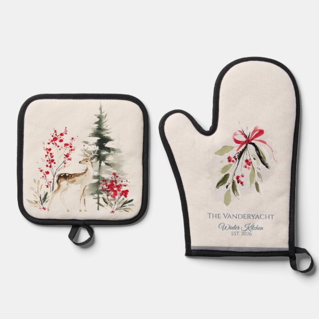 Set De Manoplas Winter Woodland Deer & Mistletoe (Anverso)