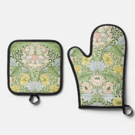 Set De Manoplas Wm Morris Myrtle Floral Arte Nuevo Brillante