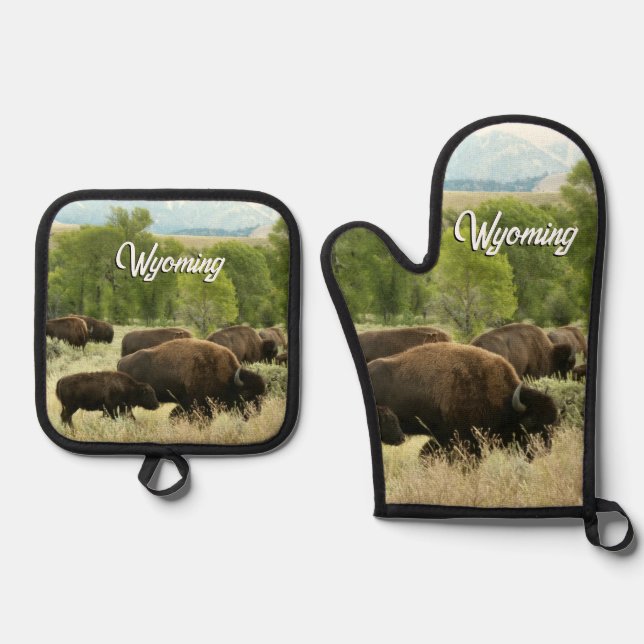 Set De Manoplas Wyoming Bison Nature Animal Photography (Anverso)