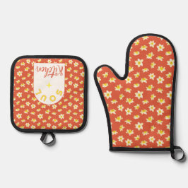 Set De Manoplas Yellow Daffodils Spring Modern Orange Red Vintage.