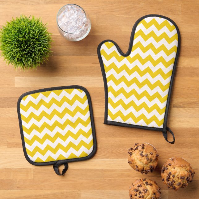 Set De Manoplas Zigzag amarillo, chevron amarillo, patrón geométri (De arriba hacia abajo)
