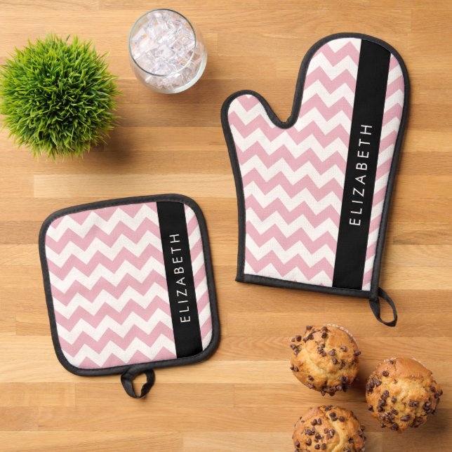Set De Manoplas Zigzag Rosado, Chevron Rosa, Patrón De Ondas, Su N (De arriba hacia abajo)