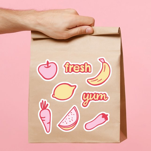 Set de pegatinas de frutas y verduras rosa suave y (Subido por el creador)