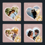 Set De Posavasos 4 Plantilla de fotografía personalizada<br><div class="desc">4 Plantilla de fotografía Juego de Pascuas Personalizadas — único, personalizado realmente especial — un corazón en el corazón — con el nombre de la pareja y la fecha del evento especial. Con flores para coincidir con los colores individuales. Carga fácilmente tus fotos favoritas para crear un conjunto de 4...</div>