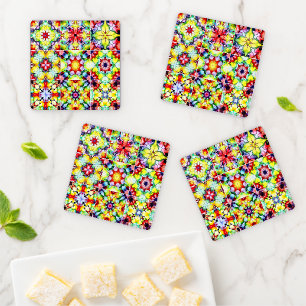 Set De Posavasos Baldosas mediterráneas, mosaicos de tinta de alcoh