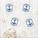 Set De Posavasos Bienvenida a bordo Nombre del barco Anchor del mar<br><div class="desc">Una elegante montaña acuática con bienvenida a bordo y su nombre de barco personalizado u otro texto deseado. Cuenta con un ancla de mar diseñado por un personalizado con guarnecido de diamante. Viene en azul marino sobre blanco o cambia fácilmente el color base para que coincida con la decoración actual....</div>