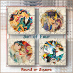 Set De Posavasos COASTER SET (4) - Couples in Love - Round/Square<br><div class="desc">A set of 4 ACRYLIC coasters, each with a different round colorful abstract/surreal AI-Generated image. ►The sets are available in either 4 round or 4 square coasters (shown here as square), each coaster displays one of the four round images on a marble-like (an image) background. ►The marble image can be...</div>