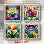 Set De Posavasos COASTER SET (4) - Floral Arrangements -Square Only<br><div class="desc">A set of 4 ACRYLIC coasters, each with a different square colorful AI-Generated Stained Glass image (►►NOTE: There is no actual Glass, stained or otherwise, on these coasters). ►The sets are only available as 4 square coasters, each coaster displays one of the four floral images on a marble-like (an image)...</div>