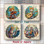 Set De Posavasos COASTER SET (4) - Kitten Combo - Round/Square<br><div class="desc">A set of 4 ACRYLIC coasters, each with a different Kitten with its favorite musical instrument preparing to join the band. Digital art. ►The sets are available in either 4 round or 4 square coasters (shown here as square), each coaster displays one of the four images on a marble-like (an...</div>