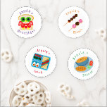 Set De Posavasos Colorido menú del día: Desayuno a cena<br><div class="desc">La montaña rusa de cuatro sets de fruta es el pan con frutas para el desayuno, las fresas de chocolate y un mini donut para el brunch. menú para el almuerzo con brócoli, huevo, tomate, sándwich y salchichas, sopa, tomate, pepino y pan para la cena. ¡Diviértete con estas galletas mientras...</div>