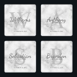 Set De Posavasos Monograma de guión personalizado y Groomsmen de no<br><div class="desc">Añada un toque personal a su boda con un juego de montaña de groomsmen personalizado. Este conjunto de escayola presenta el nombre personalizado del groomsman en estilo de letra gris clásico con detalles bodas en estilo de fuente serif gris clásico y monograma en estilo de fuente serif gris claro clásico...</div>