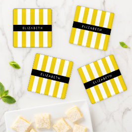 Set De Posavasos Rayas amarillas, patrón rayado, líneas, nombre