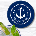 Set De Posavasos Su nombre de barco | Vintage Nautical Anchor Naval<br><div class="desc">Su nombre de barco personalizado con un ancla náutica vintage 4pc montado en azul marino.</div>