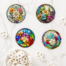 Vibrante conjunto de cuatro flores de vidrio manch