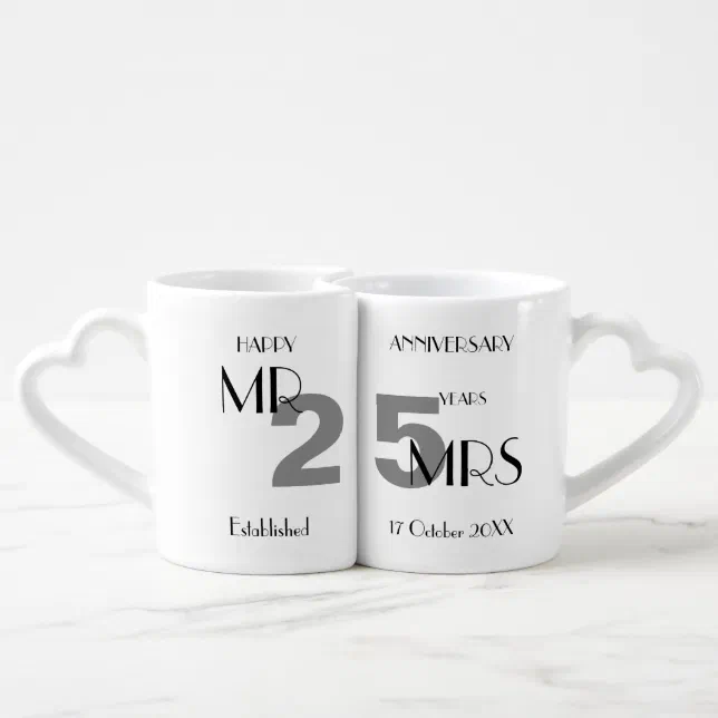 Taza Personalizada Para Bodas De Plata - Interior Purpurina Plateada, Con Nombres, Fecha Y Texto, Detalle único