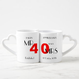 Set De Tazas De Café 40.º aniversario Boda personalizado