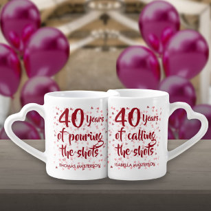 Set De Tazas De Café 40° Aniversario de Ruby Hearts Confetti Diversión