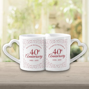 Set De Tazas De Café 40° Aniversario del Corazón de Ruby Confetti
