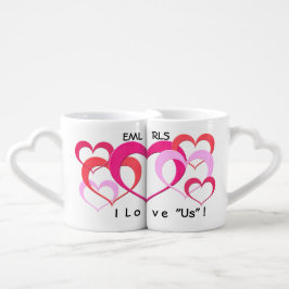 Set De Tazas De Café Corazones interconectadas (personalizadas)