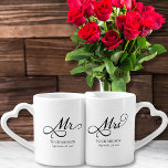 Set De Tazas De Café Elegant Mr and Mrs<br><div class="desc">Celebrate your love with this charming set of lovers' mugs, featuring "Mr." and "Mrs." in elegant script. Perfect for newlyweds or as a wedding or anniversary gift, these mugs are customizable with your last name and wedding date for a personal touch. Whether for daily use or as a keepsake, these...</div>