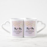 Set De Tazas De Café Faux Gold Confetti Sr. y Mrs on Purple Watercolor<br><div class="desc">Una linda taza conmemorativa boda. Texto personalizado con el Sr. y la señora escrita con un tipo de letra de caligrafía de moda. Diseñado con confeti de oro falso rociado en la parte superior. Un fondo de color morado pálido y amarillo acuático.</div>