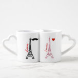 Set De Tazas De Café la Tour Eiffel París Francia<br><div class="desc">Para él y para ella una agradable idea personalizada de París con la imagen de la torre francesa Eiffel,  un bigote y un pequeño corazón</div>