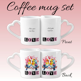 Set De Tazas De Café Love birds custom text pink Valentine