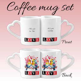 Set De Tazas De Café Love birds custom text red Valentine