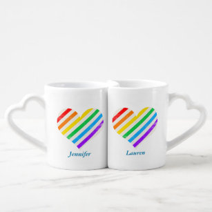 Set De Tazas De Café Personalizado  de Boda gay del corazón del arcoiri