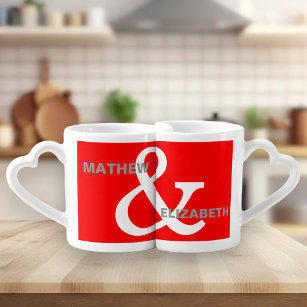 Set De Tazas De Café Personalizados rojos y blancos Ampersand Aovers Na
