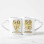 Set De Tazas De Café Sr. Right Fun 50 Aniversario del Corazón de Oro<br><div class="desc">Personalizar los nombres y fechas para crear un regalo divertido y único para celebrar un 50 aniversario especial de boda dorado. Diseñado por Thisisnotme©</div>