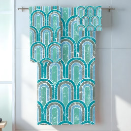 Set de toalla de baño azul con arcos de lluvia