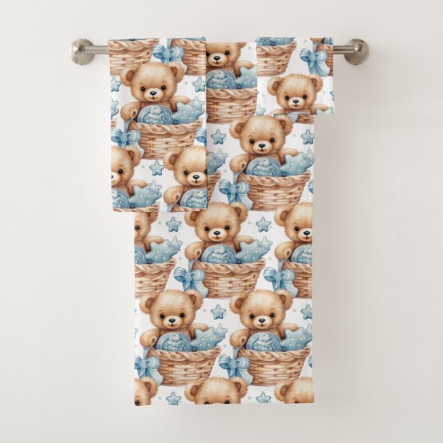 Set de toalla de baño del niño del oso azul (In situ)
