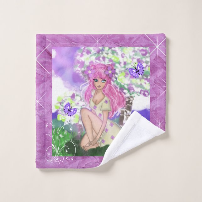 Set de toallas con Chica joven con flores (Toallita)