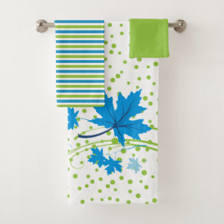 Set de toallas de baño azul y verde de hojas de ar