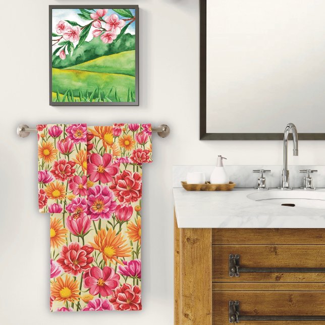 Set de toallas de baño con flores rosas y amarilla (Subido por el creador)