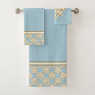 Set de toallas de baño con medallones en azul ciel