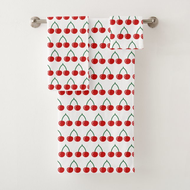 Set de toallas de baño con patrón de cerezo rojo (In situ)