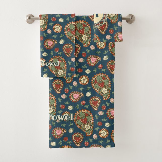 Set de toallas de baño con patrón de fresa Paisley (In situ)